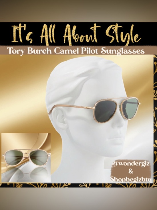 NWT Authentic Tory Burch Eleanor Pilot Sunglasses Transparent Camel 57mm (Gold) main image 8